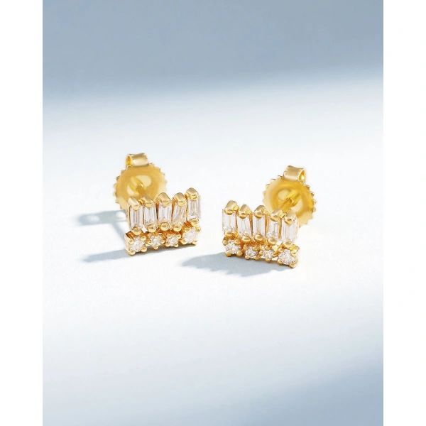 Suzanne Kalan Short Stack Diamond Studs in 18K Yellow Gold | Fine Earrings | Coveti