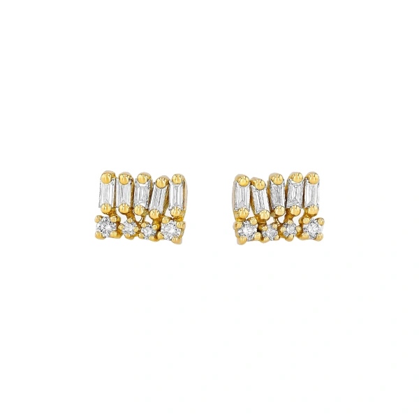Suzanne Kalan Short Stack Diamond Studs in 18K Yellow Gold | Fine Earrings | Coveti