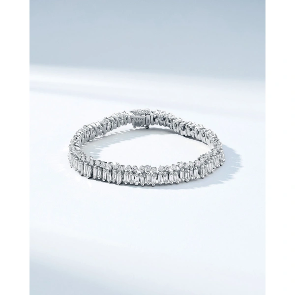 Suzanne Kalan Short Stack Diamond Tennis Bracelet in 18K White Gold | Fine Bracelets | Coveti