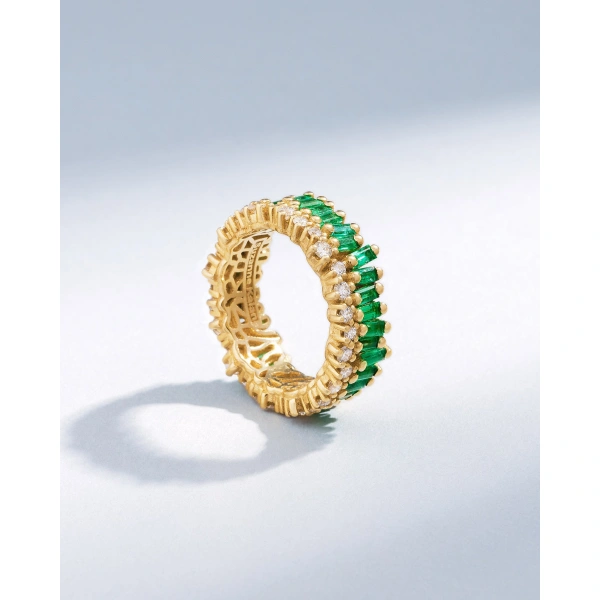 Suzanne Kalan Short Stack Emerald Eternity Band in 18K Yellow Gold | Fine Rings | Coveti