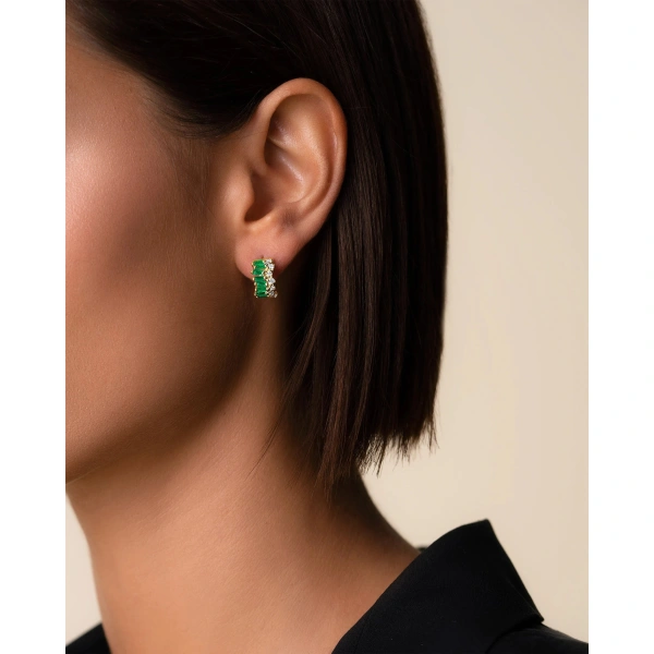 Suzanne Kalan Short Stack Emerald Mini Hoops in 18K Yellow Gold | Fine Earrings | Coveti