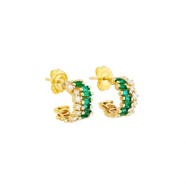 Suzanne Kalan Short Stack Emerald Mini Hoops in 18K Yellow Gold | Fine Earrings | Coveti
