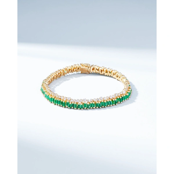 Suzanne Kalan Short Stack Emerald Tennis Bracelet in 18K Yellow Gold | Fine Bracelets | Coveti