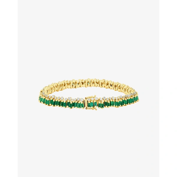 Suzanne Kalan Short Stack Emerald Tennis Bracelet in 18K Yellow Gold | Fine Bracelets | Coveti