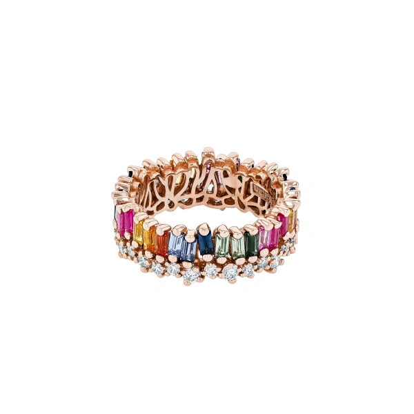 Short Stack Eternity Band in 18K Rose Gold, Rainbow Sapphire