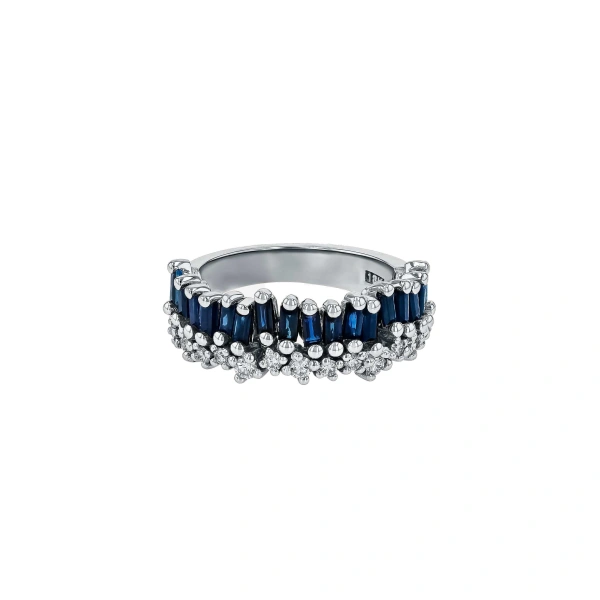 Suzanne Kalan Short Stack Half Band in 18K White Gold, Dark Blue Sapphire | Fine Rings | Coveti