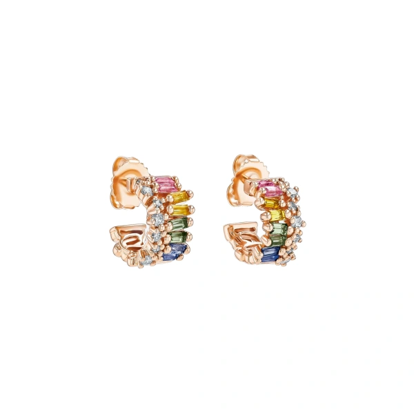Suzanne Kalan Short Stack Mini Hoops in 18K Rose Gold, Pastel Sapphire | Fine Earrings | Coveti