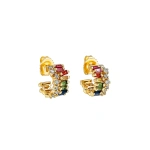 Suzanne Kalan Short Stack Mini Hoops in 18K Yellow Gold, Rainbow Sapphire | Fine Earrings | Coveti