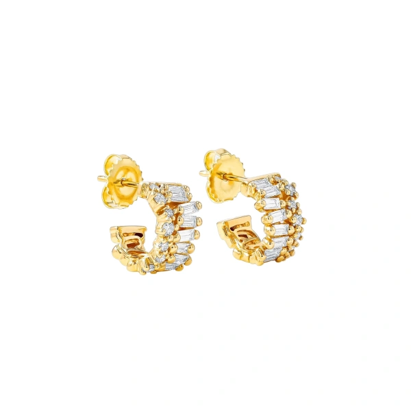 Suzanne Kalan Short Stack Mini Hoops in 18K Yellow Gold | Fine Earrings | Coveti