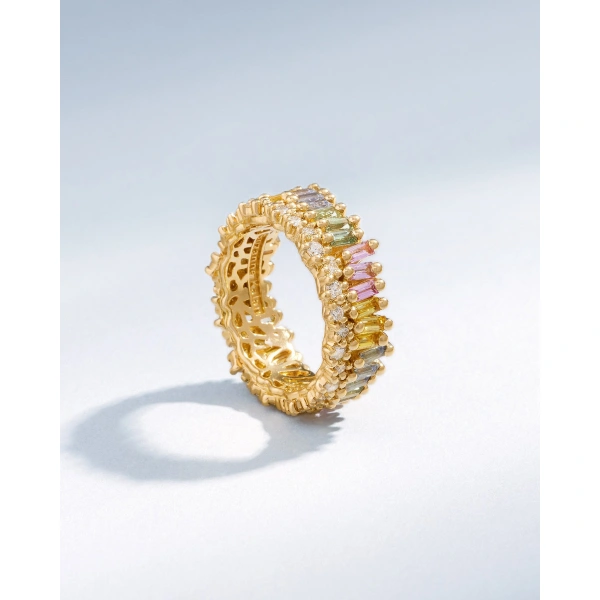 Suzanne Kalan Short Stack Pastel Sapphire Eternity Band in 18K Yellow Gold | Fine Rings | Coveti