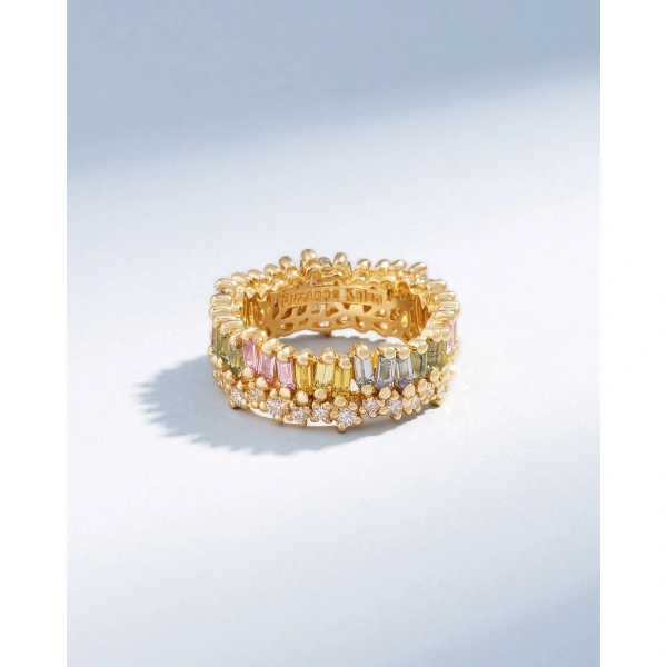 Suzanne Kalan Short Stack Pastel Sapphire Eternity Band in 18K Yellow Gold | Fine Rings | Coveti
