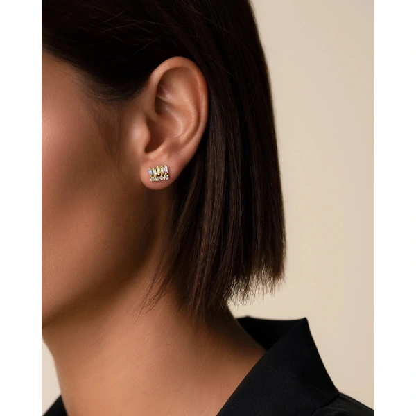 Suzanne Kalan Short Stack Pastel Sapphire Studs in 18K Yellow Gold | Fine Earrings | Coveti