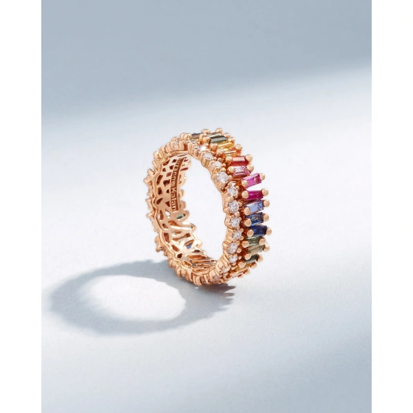 Suzanne Kalan Short Stack Rainbow Sapphire Eternity Band in 18K Rose Gold | Fine Rings | Coveti