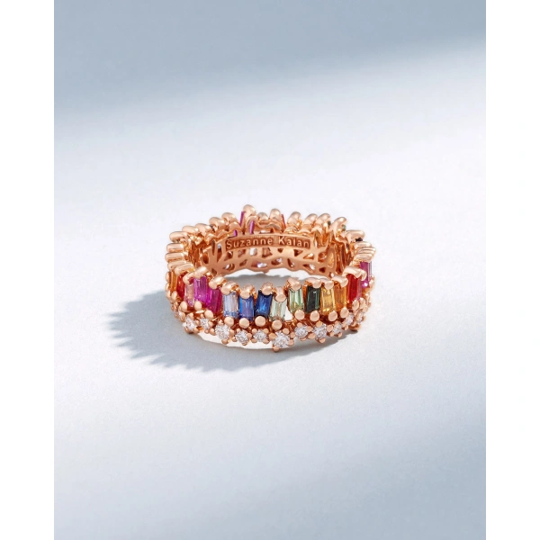 Suzanne Kalan Short Stack Rainbow Sapphire Eternity Band in 18K Rose Gold | Fine Rings | Coveti