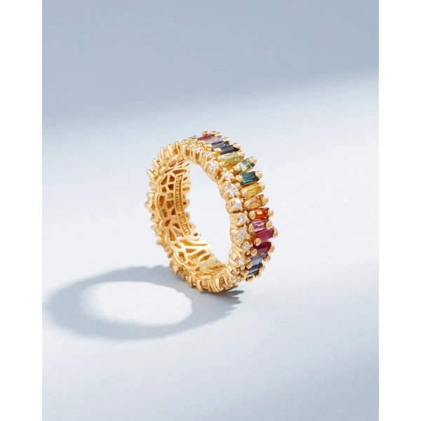 Suzanne Kalan Short Stack Rainbow Sapphire Eternity Band in 18K Yellow Gold | Fine Rings | Coveti