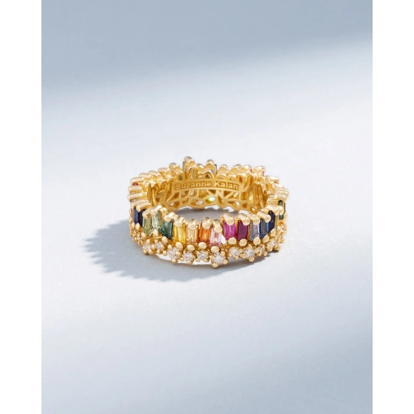 Suzanne Kalan Short Stack Rainbow Sapphire Eternity Band in 18K Yellow Gold | Fine Rings | Coveti