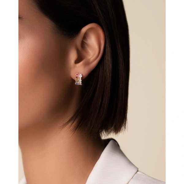 Suzanne Kalan Short Stack Rainbow Sapphire Mini Hoops in 18K Rose Gold | Fine Earrings | Coveti