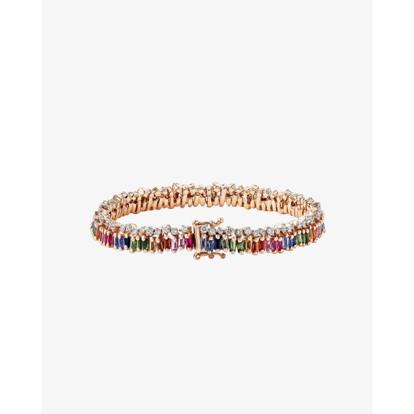 Suzanne Kalan Short Stack Rainbow Sapphire Tennis Bracelet in 18K Rose Gold | Fine Bracelets | Coveti