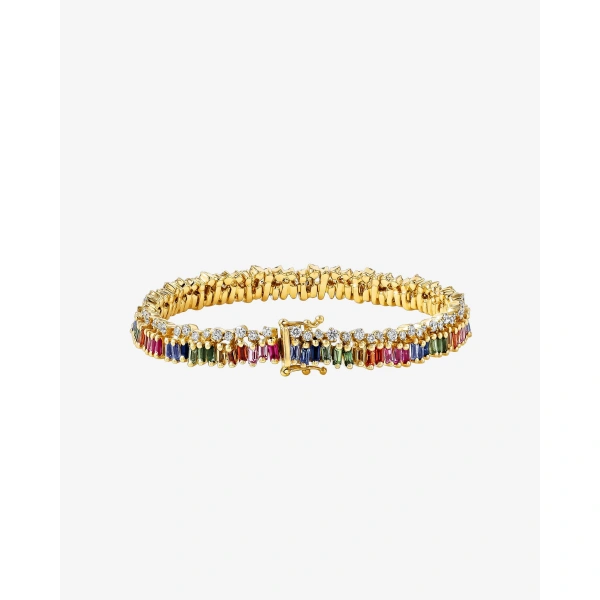 Suzanne Kalan Short Stack Rainbow Sapphire Tennis Bracelet in 18K Yellow Gold | Fine Bracelets | Coveti