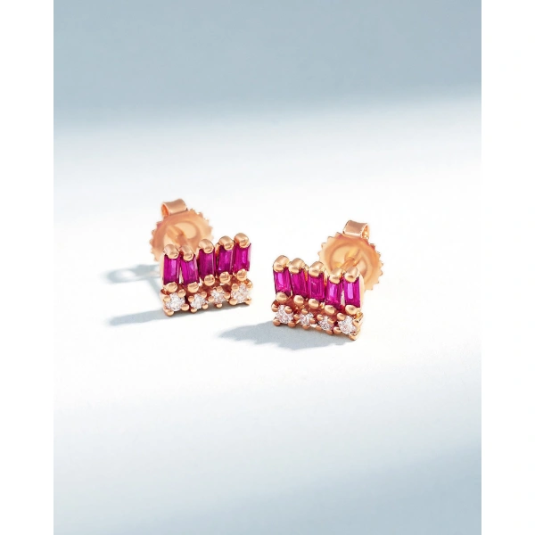 Suzanne Kalan Short Stack Ruby Studs in 18K Rose Gold | Fine Earrings | Coveti