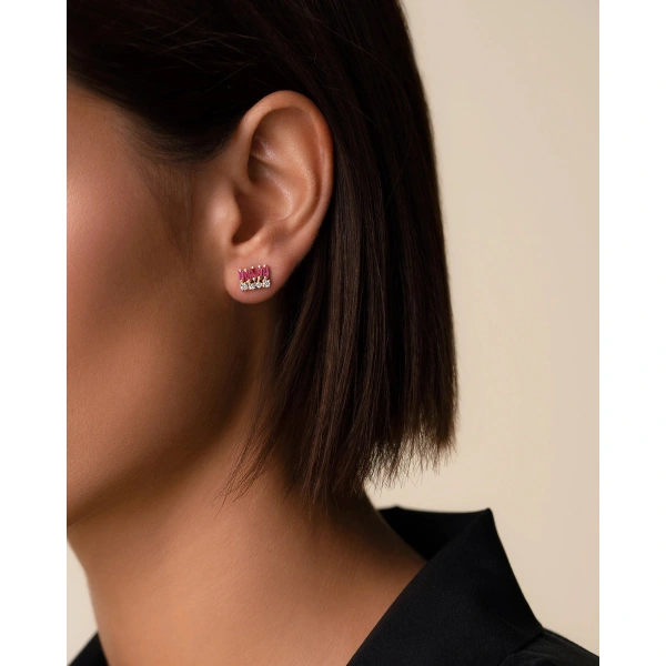 Suzanne Kalan Short Stack Ruby Studs in 18K Rose Gold | Fine Earrings | Coveti
