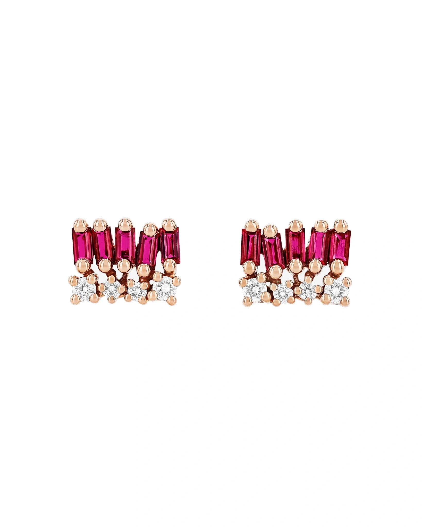 Suzanne Kalan Short Stack Studs in 18K Rose Gold, Ruby Suzanne Kalan Short Stack Studs in 18K Rose Gold, Ruby | Fine Earrings | Coveti