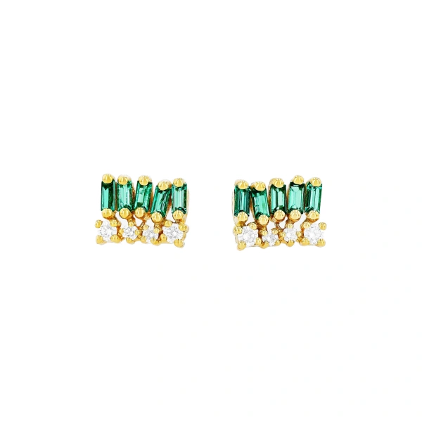 Suzanne Kalan Short Stack Studs in 18K Yellow Gold, Emerald | Fine Earrings | Coveti