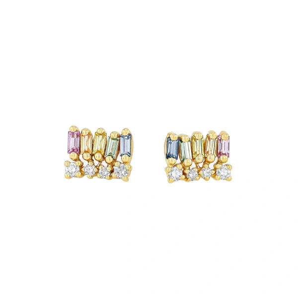 Suzanne Kalan Short Stack Studs in 18K Yellow Gold, Pastel Sapphire | Fine Earrings | Coveti