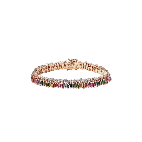 Suzanne Kalan Short Stack Tennis Bracelet in 18K Rose Gold, Rainbow Sapphire | Fine Bracelets | Coveti