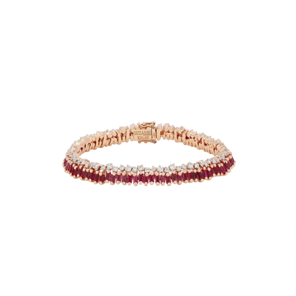 Suzanne Kalan Short Stack Tennis Bracelet in 18K Rose Gold, Ruby | Fine Bracelets | Coveti