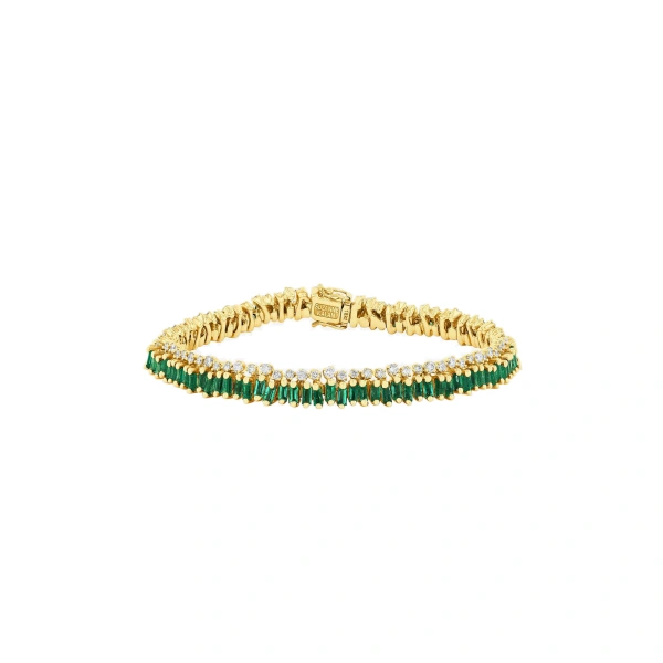 Suzanne Kalan Short Stack Tennis Bracelet in 18K Yellow Gold, Emerald | Fine Bracelets | Coveti