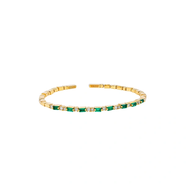 Suzanne Kalan Thin Mix Bangle in 18K Yellow Gold, Emerald | Fine Bracelets | Coveti
