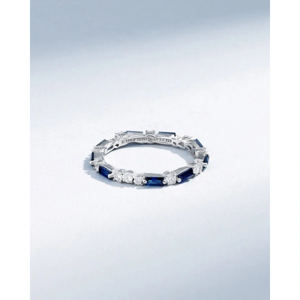 Suzanne Kalan Thin Mix Dark Blue Sapphire Eternity Band in 18K White Gold | Fine Rings | Coveti
