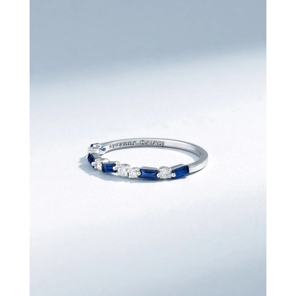Suzanne Kalan Thin Mix Dark Blue Sapphire Half Band in 18K White Gold | Fine Rings | Coveti