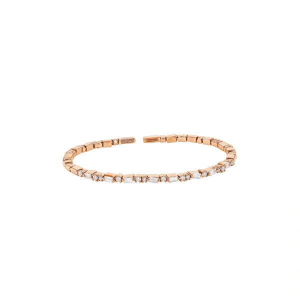 Suzanne Kalan Thin Mix Diamond Bangle in 18K Rose Gold | Fine Bracelets | Coveti