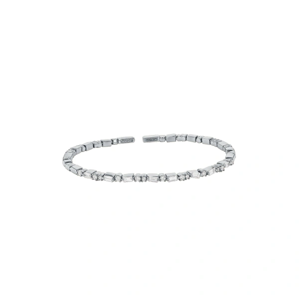 Thin Mix Diamond Bangle in 18K White Gold