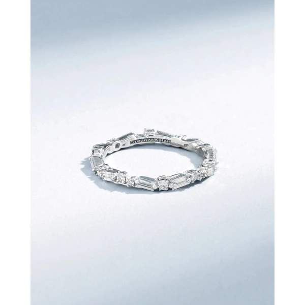 Suzanne Kalan Thin Mix Diamond Eternity Band in 18K White Gold | Fine Rings | Coveti