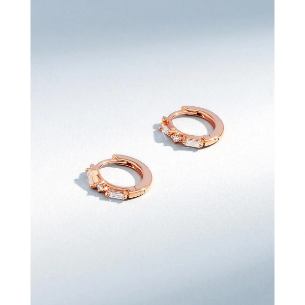 Suzanne Kalan Thin Mix Diamond Huggies in 18K Rose Gold | Fine Earrings | Coveti