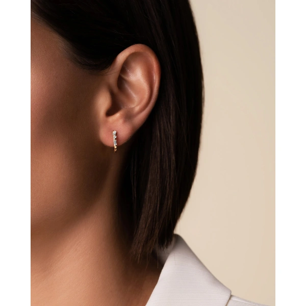 Suzanne Kalan Thin Mix Diamond Huggies in 18K Rose Gold | Fine Earrings | Coveti