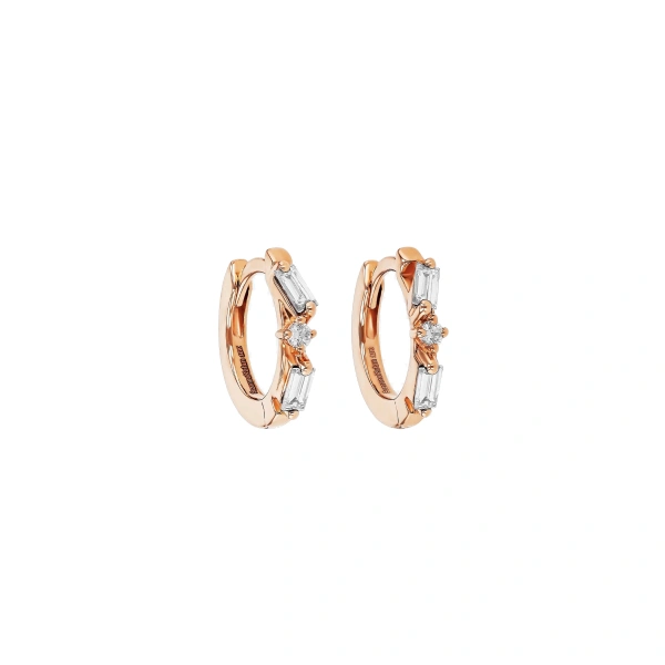 Suzanne Kalan Thin Mix Diamond Huggies in 18K Rose Gold | Fine Earrings | Coveti