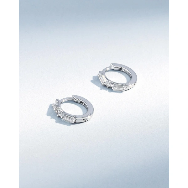 Suzanne Kalan Thin Mix Diamond Huggies in 18K White Gold | Fine Earrings | Coveti