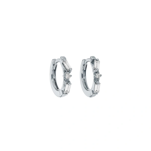 Suzanne Kalan Thin Mix Diamond Huggies in 18K White Gold | Fine Earrings | Coveti