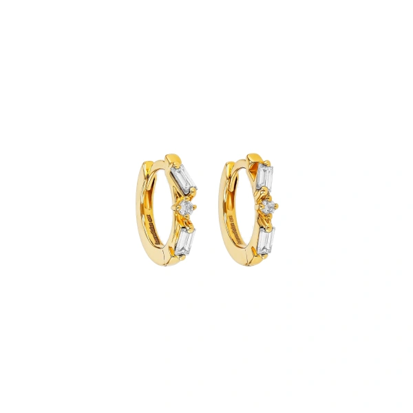 Suzanne Kalan Thin Mix Diamond Huggies in 18K Yellow Gold | Fine Earrings | Coveti