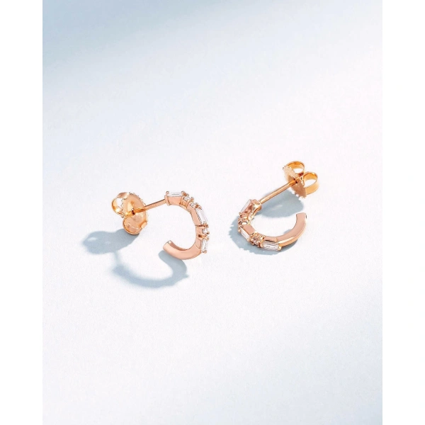 Suzanne Kalan Thin Mix Diamond Mini Hoops in 18K Rose Gold | Fine Earrings | Coveti