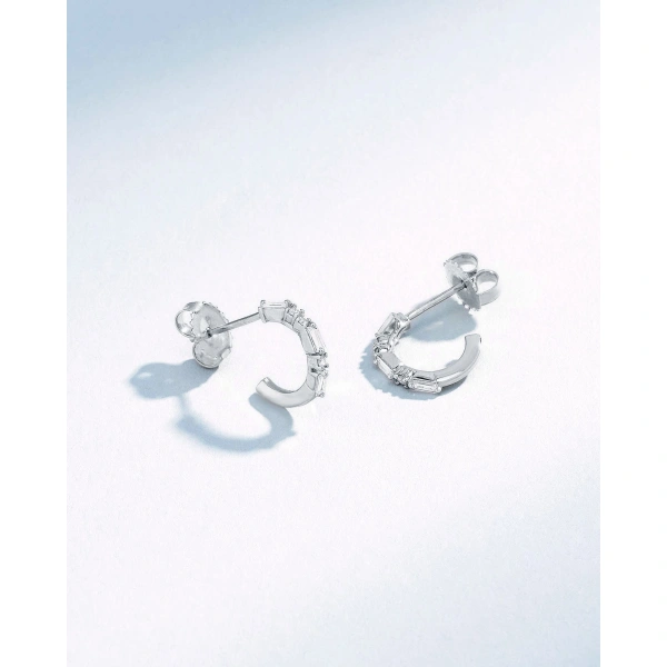 Suzanne Kalan Thin Mix Diamond Mini Hoops in 18K White Gold | Fine Earrings | Coveti