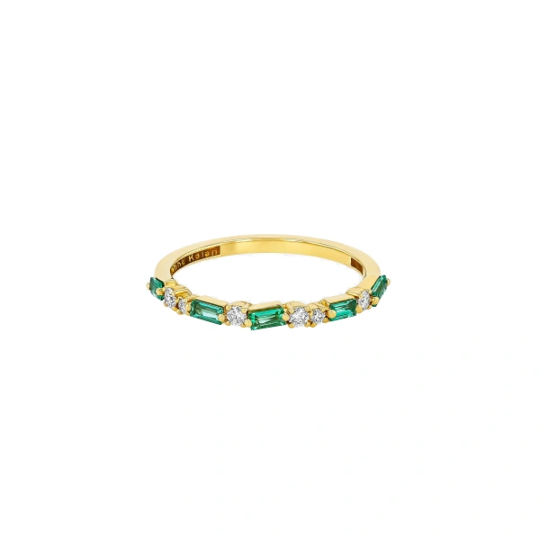 Suzanne Kalan Thin Mix Emerald Half Band in 18K Yellow Gold | Fine Rings | Coveti
