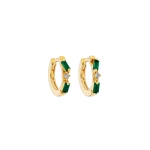 Suzanne Kalan Thin Mix Emerald Huggies in 18K Yellow Gold | Fine Earrings | Coveti