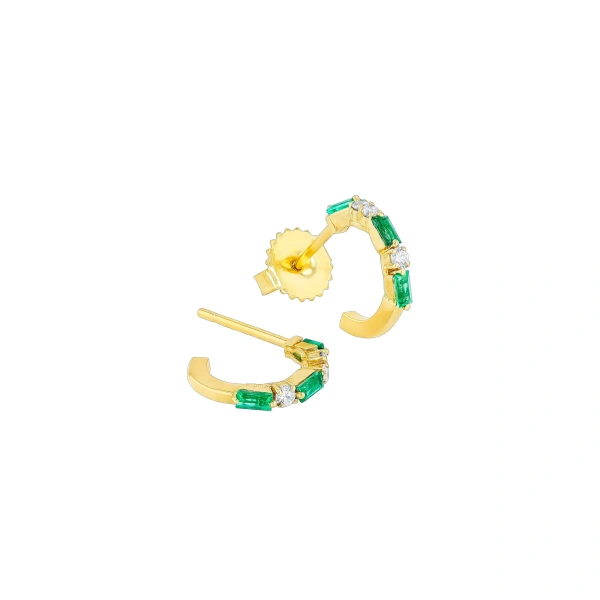 Suzanne Kalan Thin Mix Emerald Mini Hoops in 18K Yellow Gold | Fine Earrings | Coveti