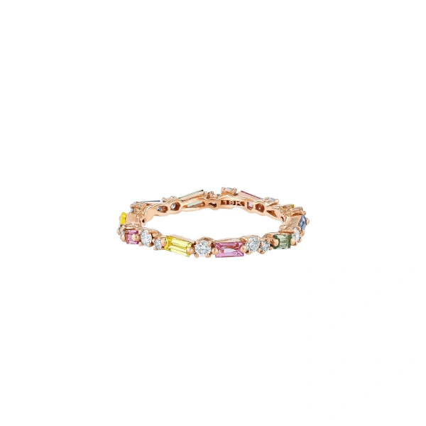 Suzanne Kalan Thin Mix Eternity Band in 18K Rose Gold, Pastel Sapphire | Fine Rings | Coveti