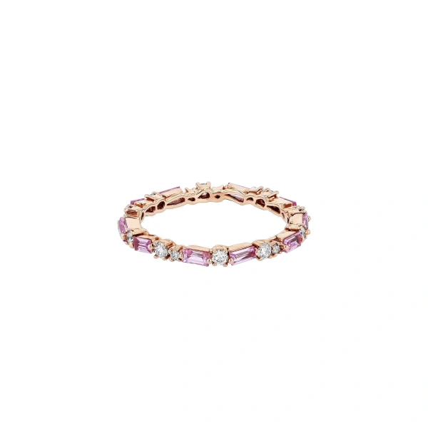 Suzanne Kalan Thin Mix Eternity Band in 18K Rose Gold, Pink Sapphire | Fine Rings | Coveti